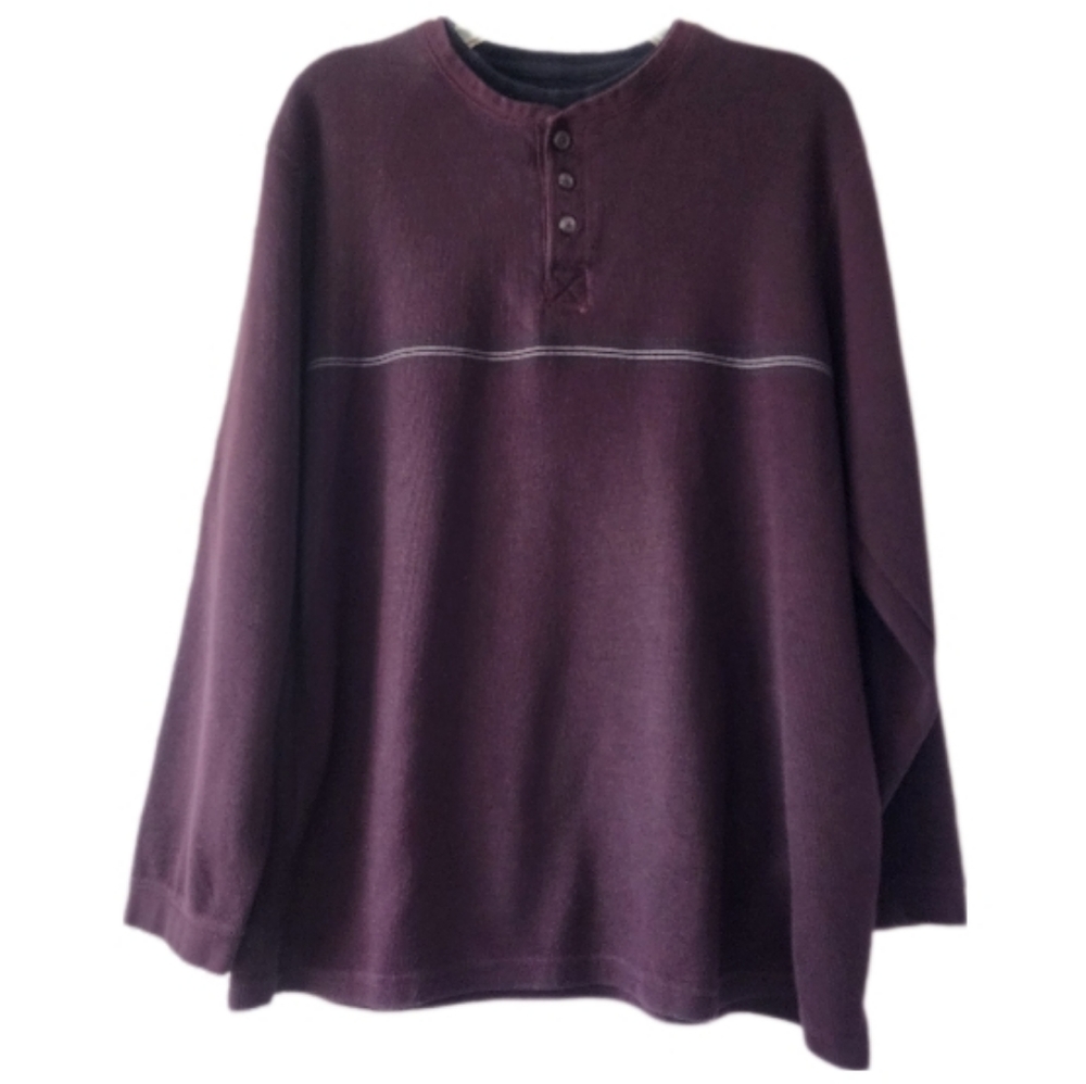 Haggar Men's Mock-Layer Henley, Long Sleeve Pullover, Crew Neck, Size Large